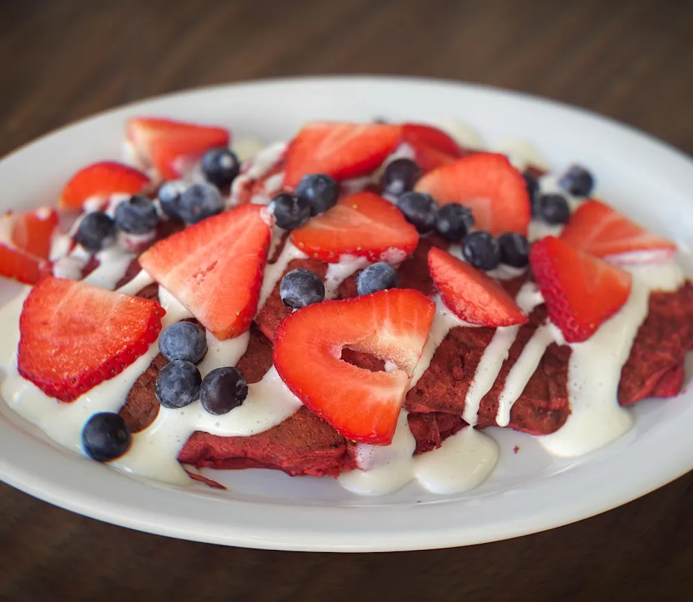 Red Velvet Pancakes with Cream Cheese